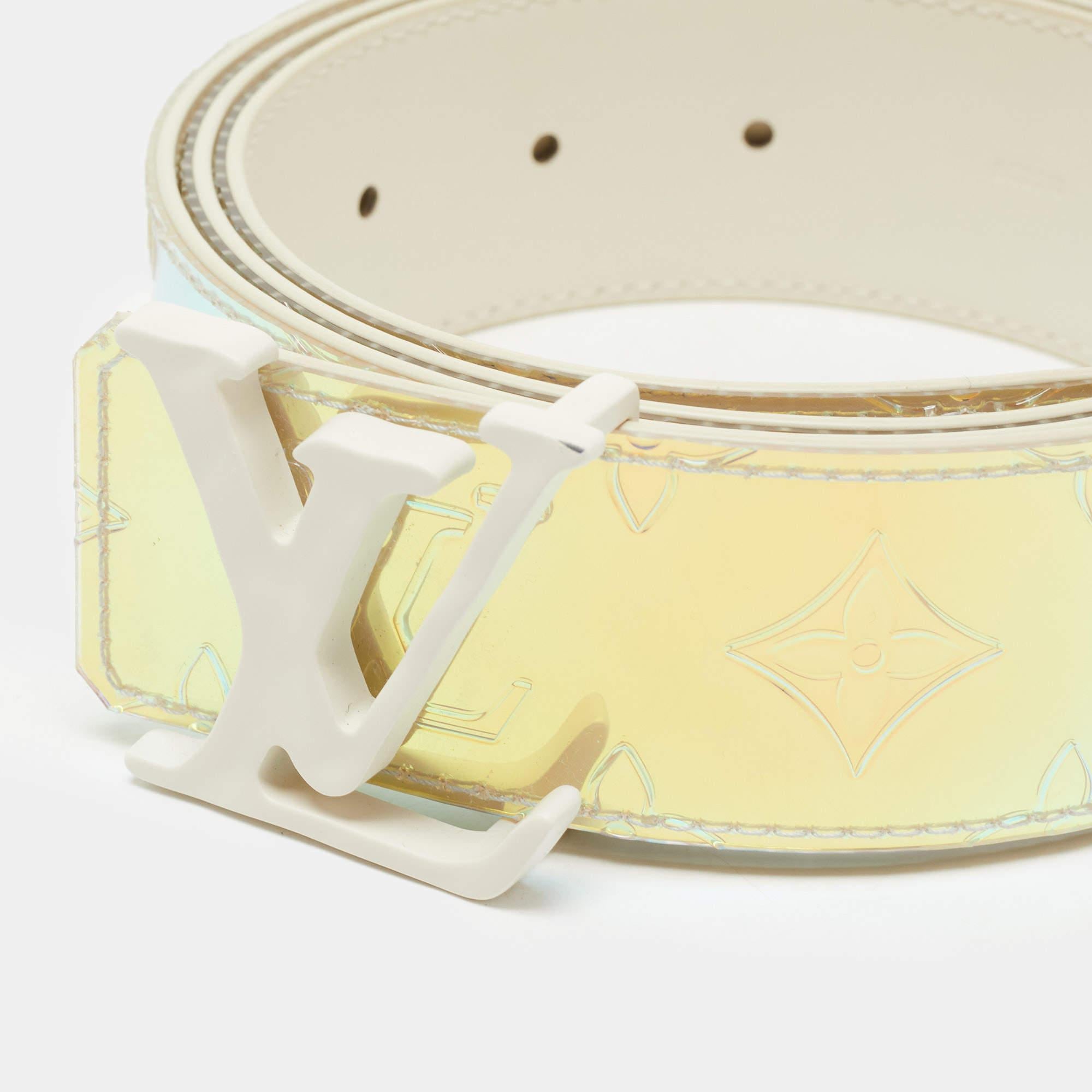Louis Vuitton White Monogram Prism LV Initiales Buckle Belt 100CM In Excellent Condition In Dubai, Al Qouz 2