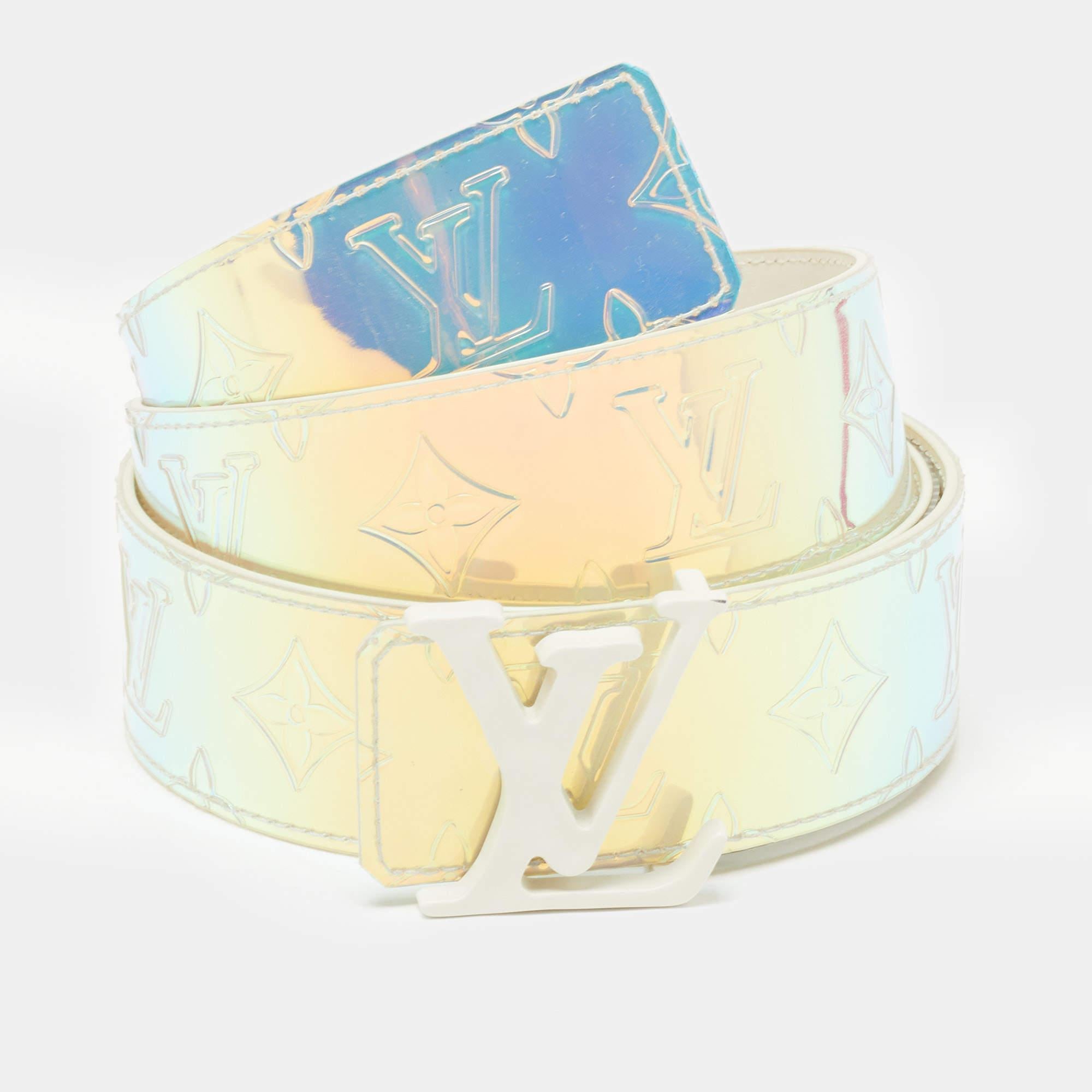 Men's Louis Vuitton White Monogram Prism LV Initiales Buckle Belt 100CM
