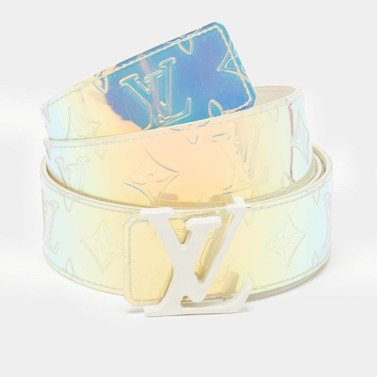 Louis Vuitton White Monogram Prism LV Initiales Buckle Belt 100CM