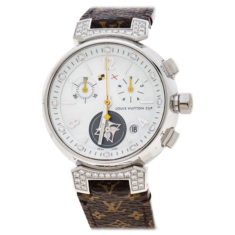 Louis Vuitton White Mother of Pearl Stainless Steel Women Wristwatch 34 mm