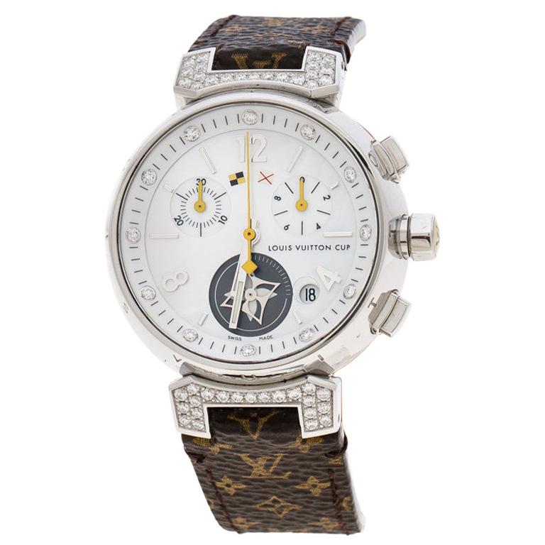 Louis Vuitton White Mother of Pearl Tambour Q132H Women's Wristwatch 34 mm