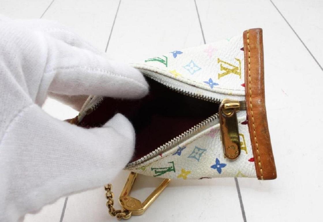 Louis Vuitton White Multicolor Monogram Blanc Berlingo Coin Case Key Case 862134 In Good Condition For Sale In Dix hills, NY