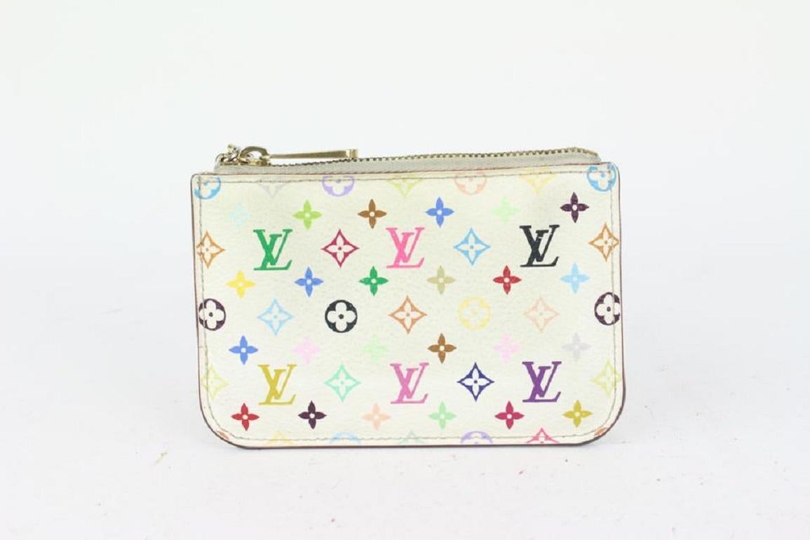 Louis Vuitton White Multicolor Monogram Blanc Pochette Cles NM Key Pouch102lv727 In Good Condition In Dix hills, NY