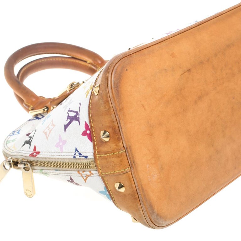 Authentic LOUIS VUITTON Alma White Multicolor Monogram Handbag Purse #44633