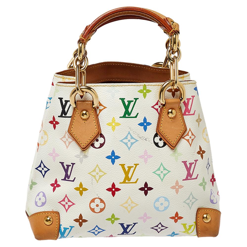 Diese Audra-Tasche von Louis Vuitton ist aus dem beliebten mehrfarbigen Monogramm-Canvas gefertigt:: das in Zusammenarbeit mit Takashi Murakami eingeführt wurde:: und besticht durch Stil und Funktionalität. Die Tasche ist mit zwei Griffen und einem