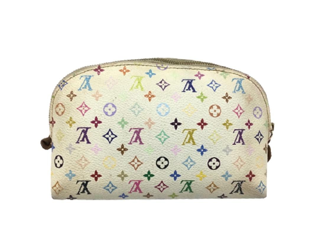 White multicolor monogram coated canvas Louis Vuitton Cosmetic pouch with gold-tone hardware, pink leather lining, one slip pocket and exposed zip closure.


69803MSC
