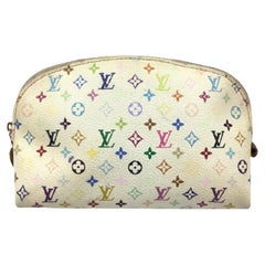 Vintage Louis Vuitton White Multicolor Monogram Canvas Cosmetic Pouch Bag