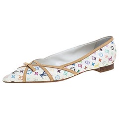 Louis Vuitton White Multicolor Monogram Canvas Flats Size 39