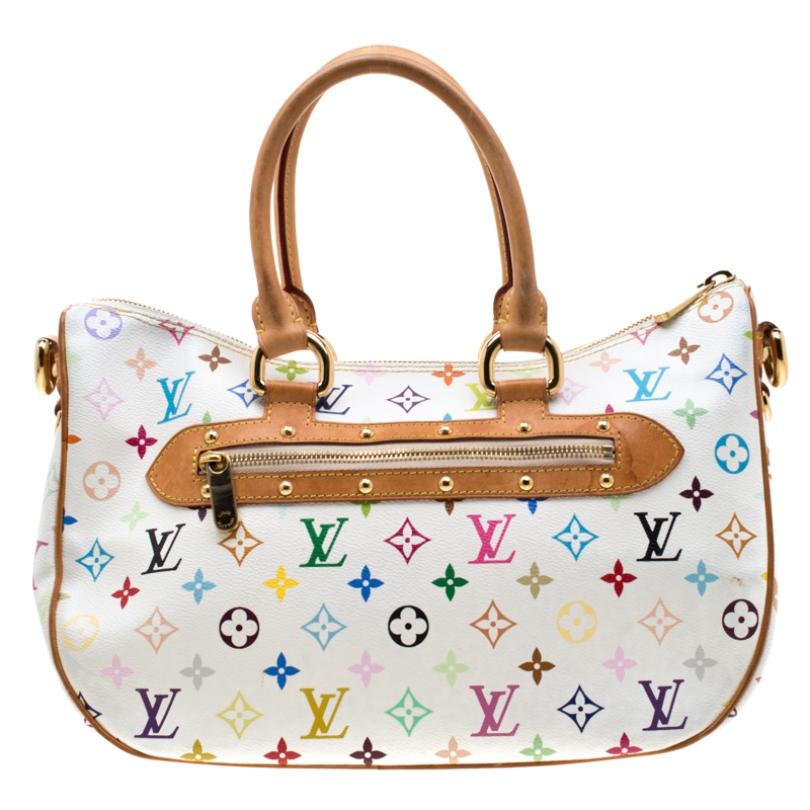 It is every woman's dream to own a Louis Vuitton handbag as appealing as this one. Crafted from their signature multicolor Monogram canvas, this bag features two top handles, a removable shoulder strap, and gold-tone hardware. While the front flap