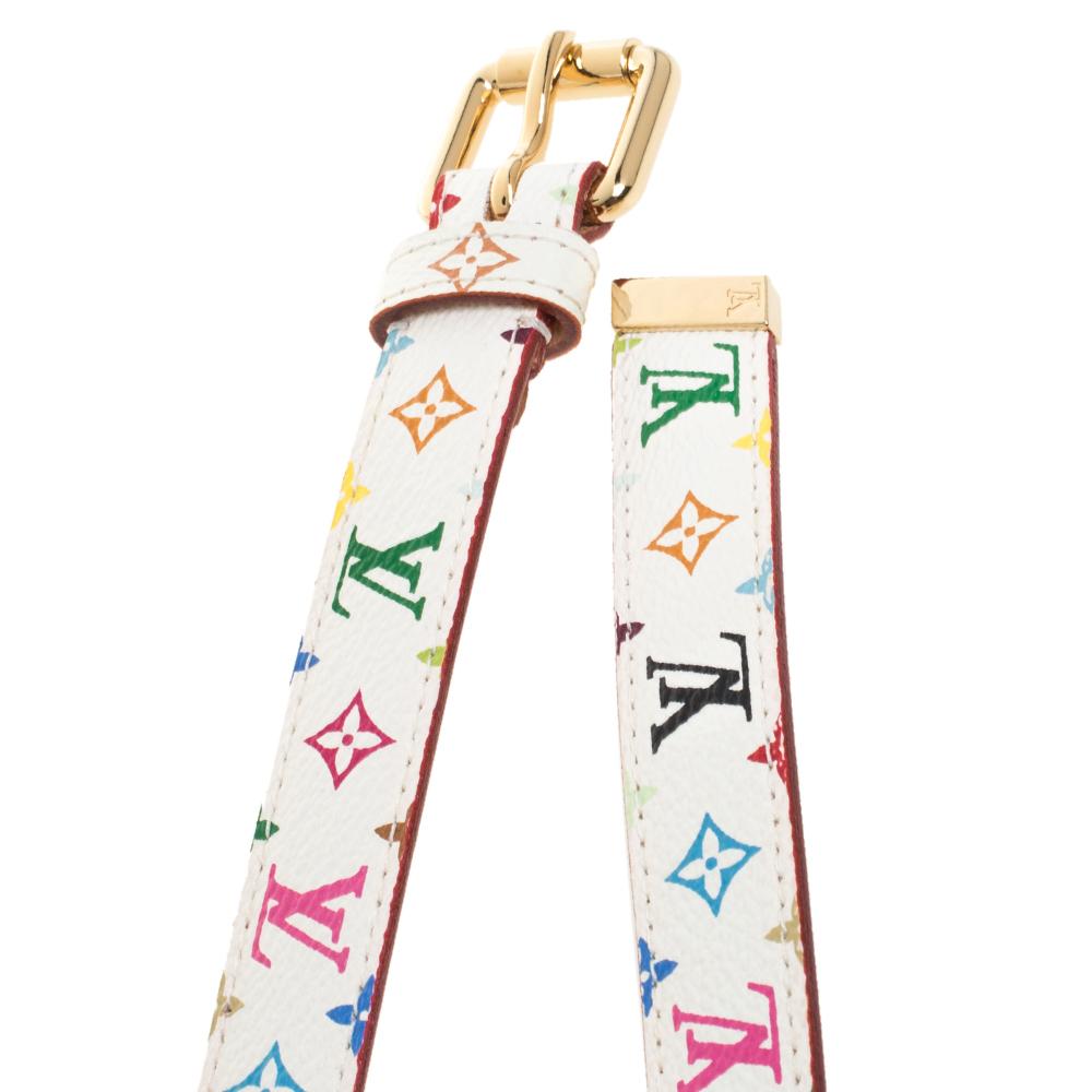 Women's Louis Vuitton White Multicolor Monogram Canvas Skinny Belt 90 CM