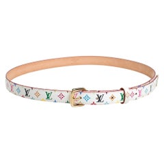 Louis Vuitton White Multicolor Monogram Canvas Skinny Belt 90 CM