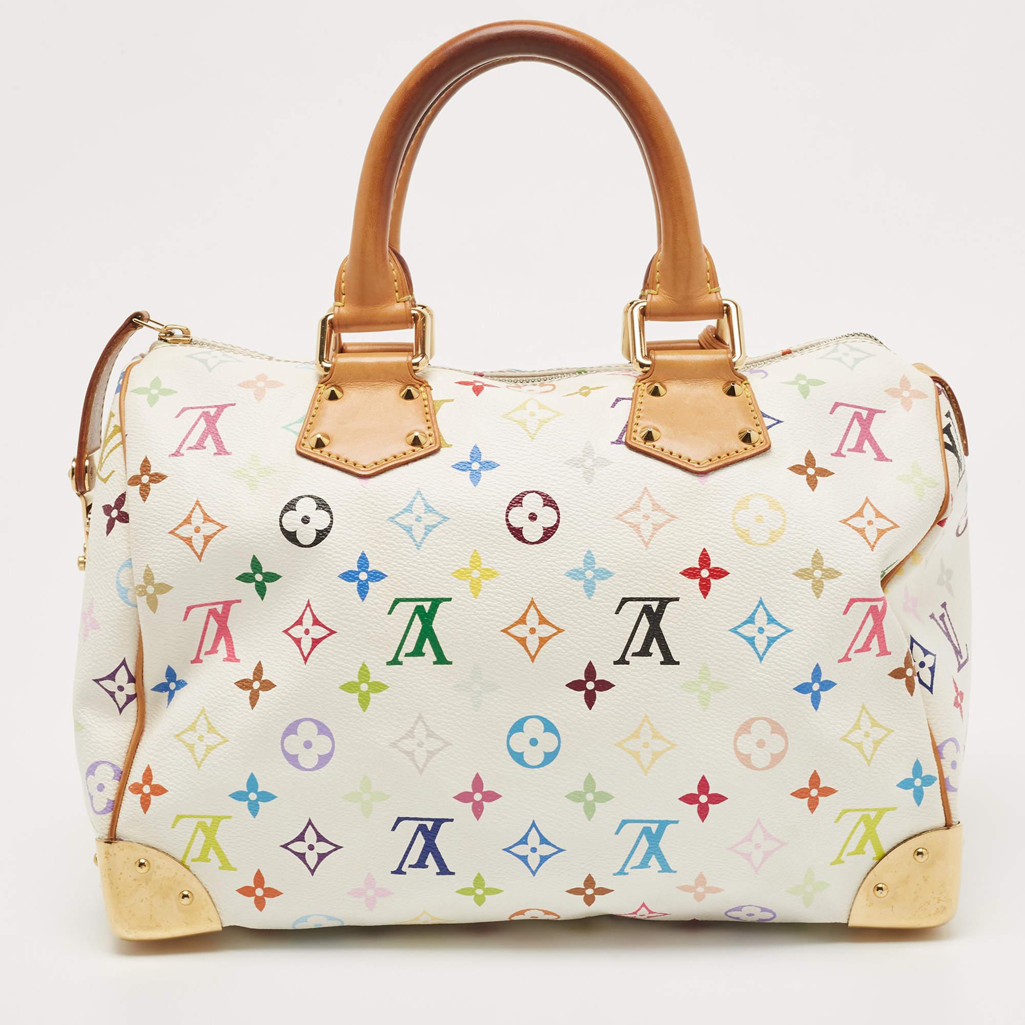 Beige Louis Vuitton White/Multicolor Monogram Canvas Speedy 30 Bag