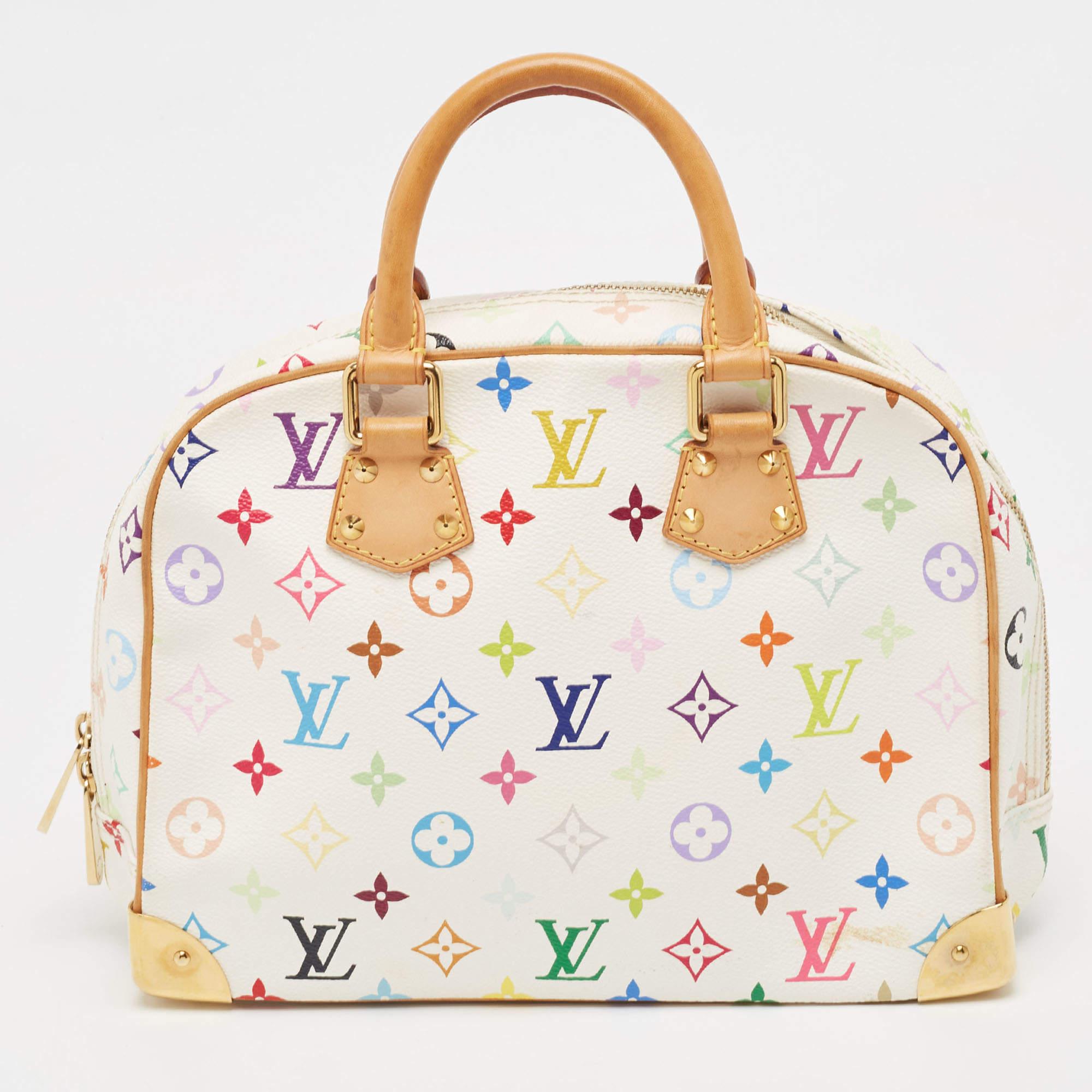 Louis Vuitton White/Multicolor Monogram Canvas Trouville Bag In Good Condition In Dubai, Al Qouz 2