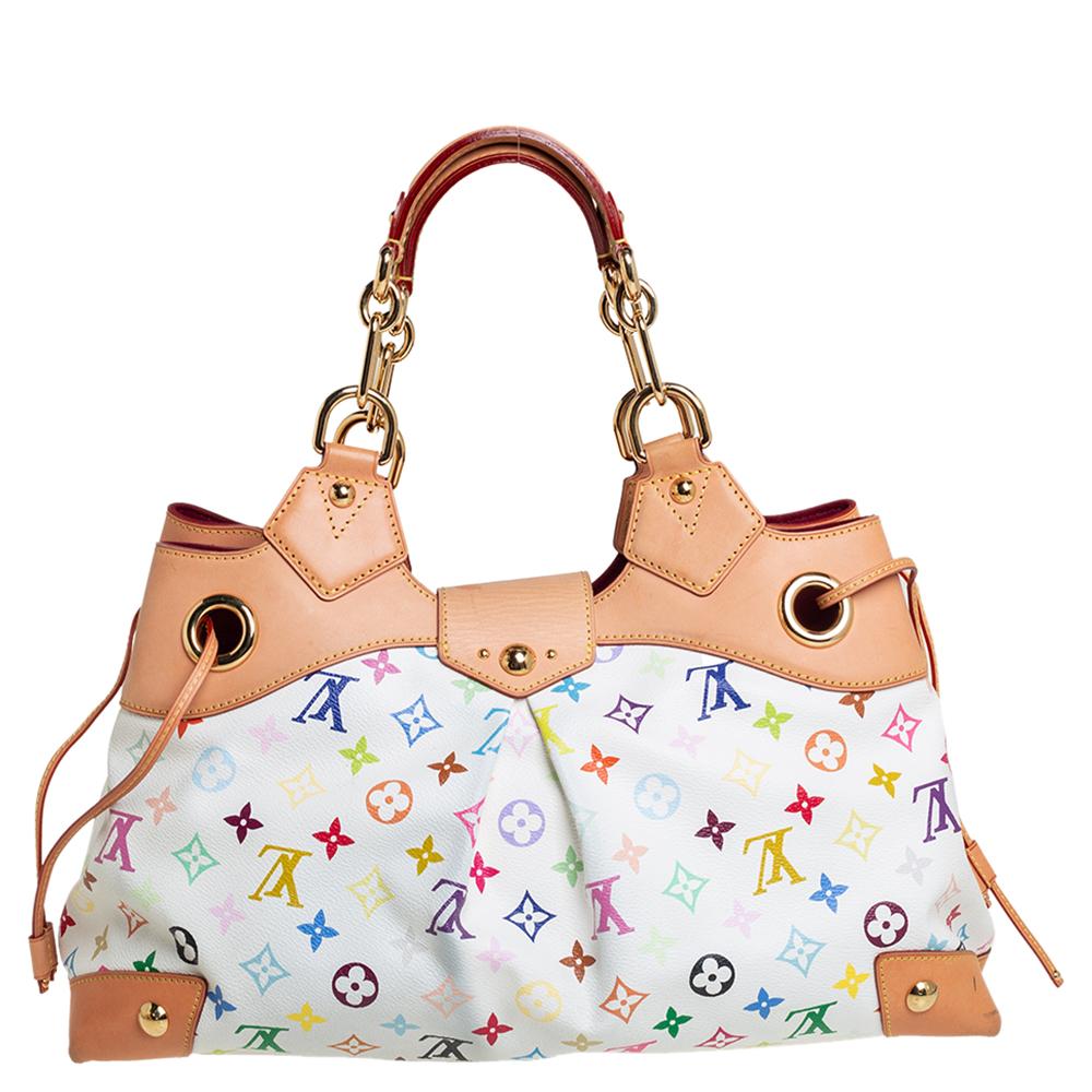 Anyone would want to own a Louis Vuitton handbag as gorgeous as this one. Crafted from multicolored monogram coated canvas and leather, this bag features dual handles and a front flap with push-lock closure. While the string detail on the sides