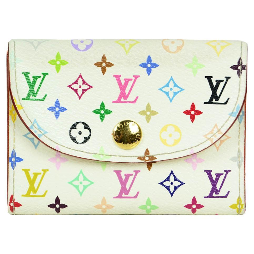 Louis Vuitton White Multicolor Monogram Card Holder Wallet For Sale