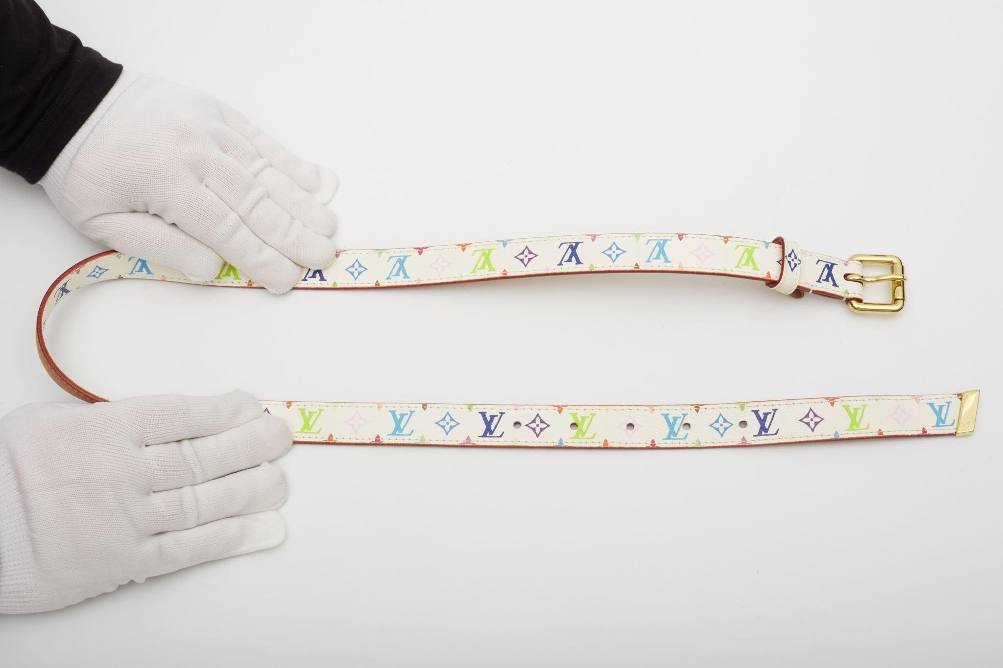Brown Louis Vuitton White Multicolor Monogram Skinny Belt (70/28) For Sale