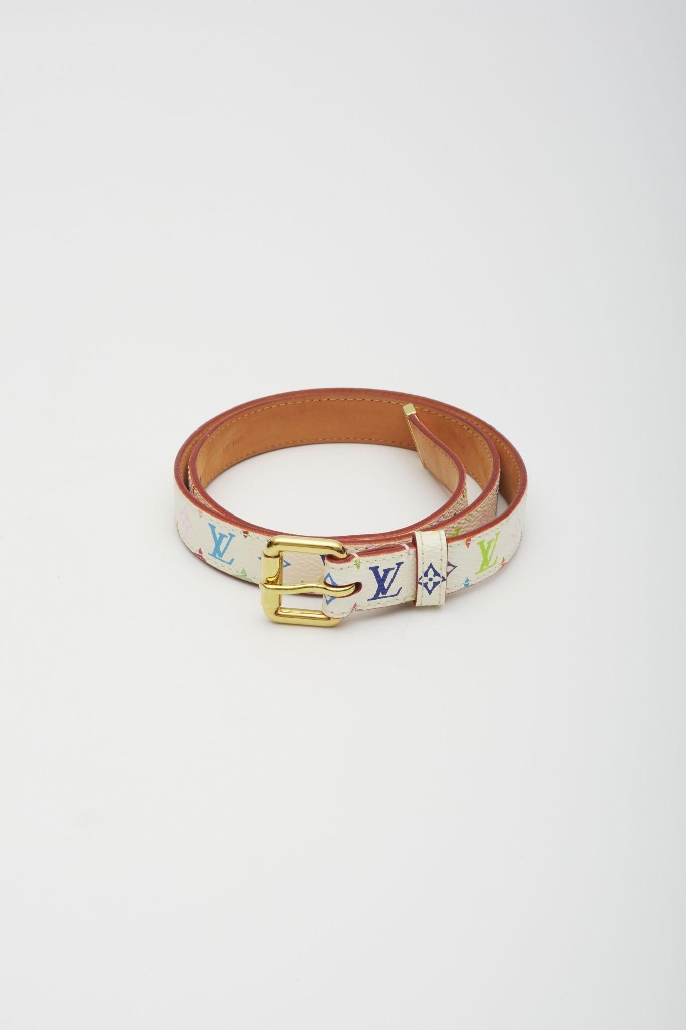 Women's Louis Vuitton White Multicolor Monogram Skinny Belt (70/28) For Sale