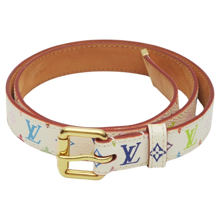 Louis Vuitton White Multicolor Monogram Skinny Belt (70/28) For 