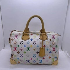 LOUIS VUITTON White Multicolor Monogram Speedy 30 Boston Handbag