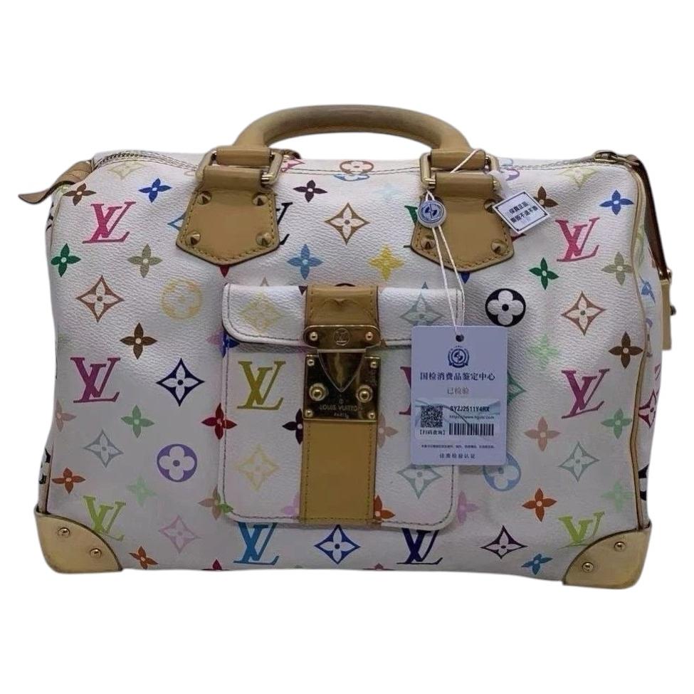 LOUIS VUITTON White Multicolor Monogram Speedy 30 Boston Handbag For Sale