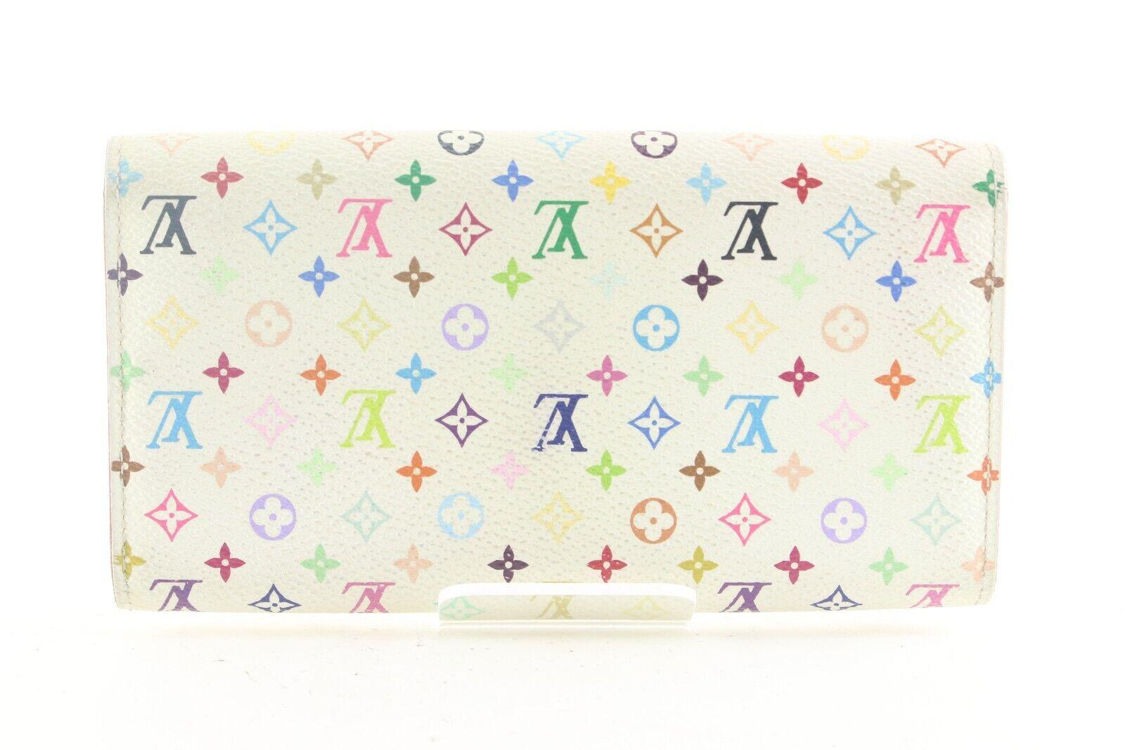 Louis Vuitton White Multicolor Murakami Sarah Wallet 3LV814K In Good Condition For Sale In Dix hills, NY