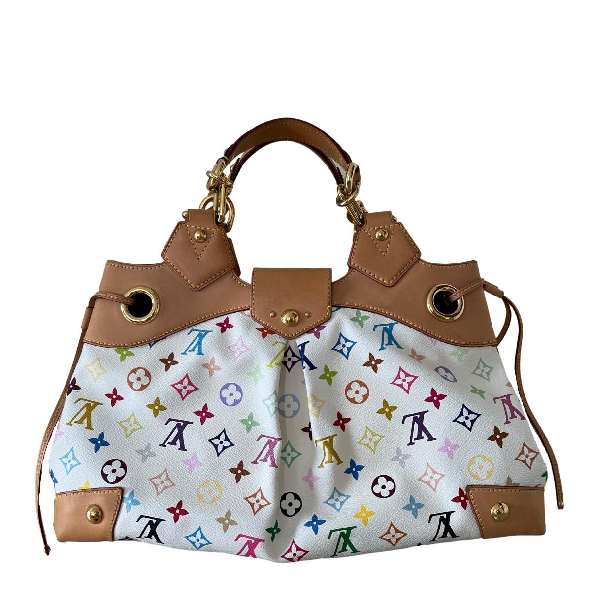 Authentic Louis Vuitton White Multicolor Ursula

CONDITION: Very Good.  Light patina, very light wear and marking on vachetta leather,  no creasing, no structure loss, light discolouration on buckle frame. No interior stains. 

Material:
