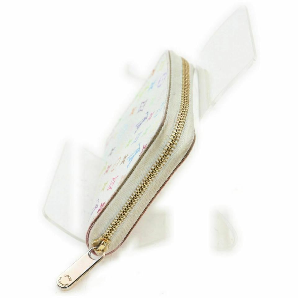 Louis Vuitton White Multicolor Zippy Coin Purse Wallet Compact Zip Around In Good Condition For Sale In Dix hills, NY