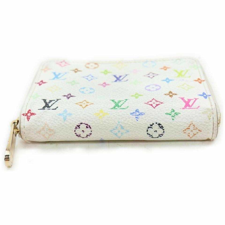 Women's Louis Vuitton White Multicolor Zippy Coin Purse Wallet Compact Zip Around For Sale