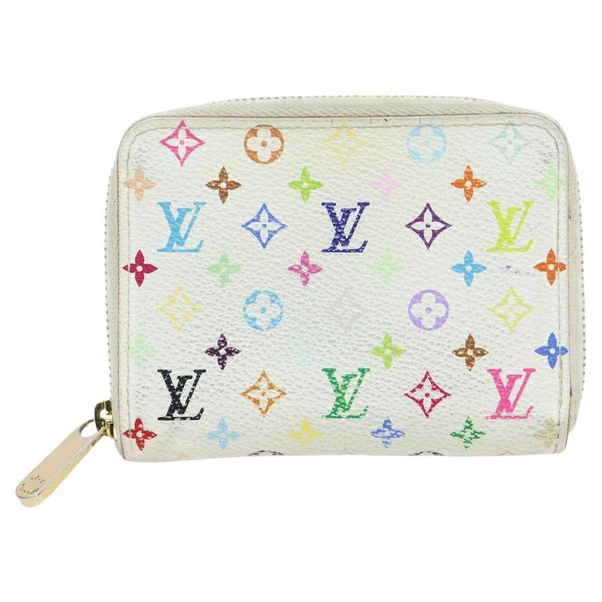 Louis Vuitton White Multicolor Zippy Coin Purse Wallet Compact Zip Around For Sale