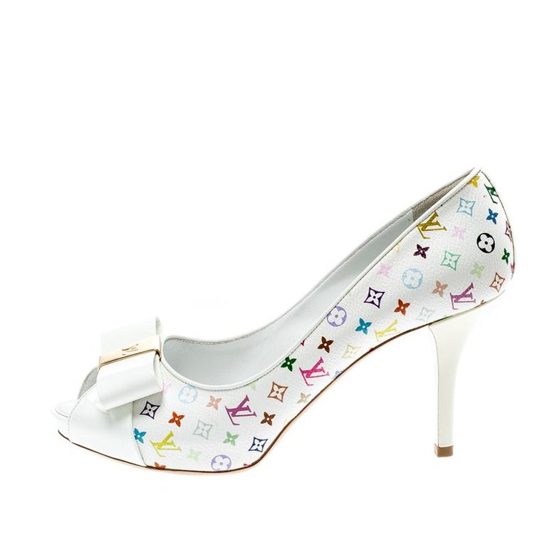 Louis Vuitton White MulticolorAnd Bow Peep Toe Peep Toe Pumps Size 38 For Sale at 1stdibs