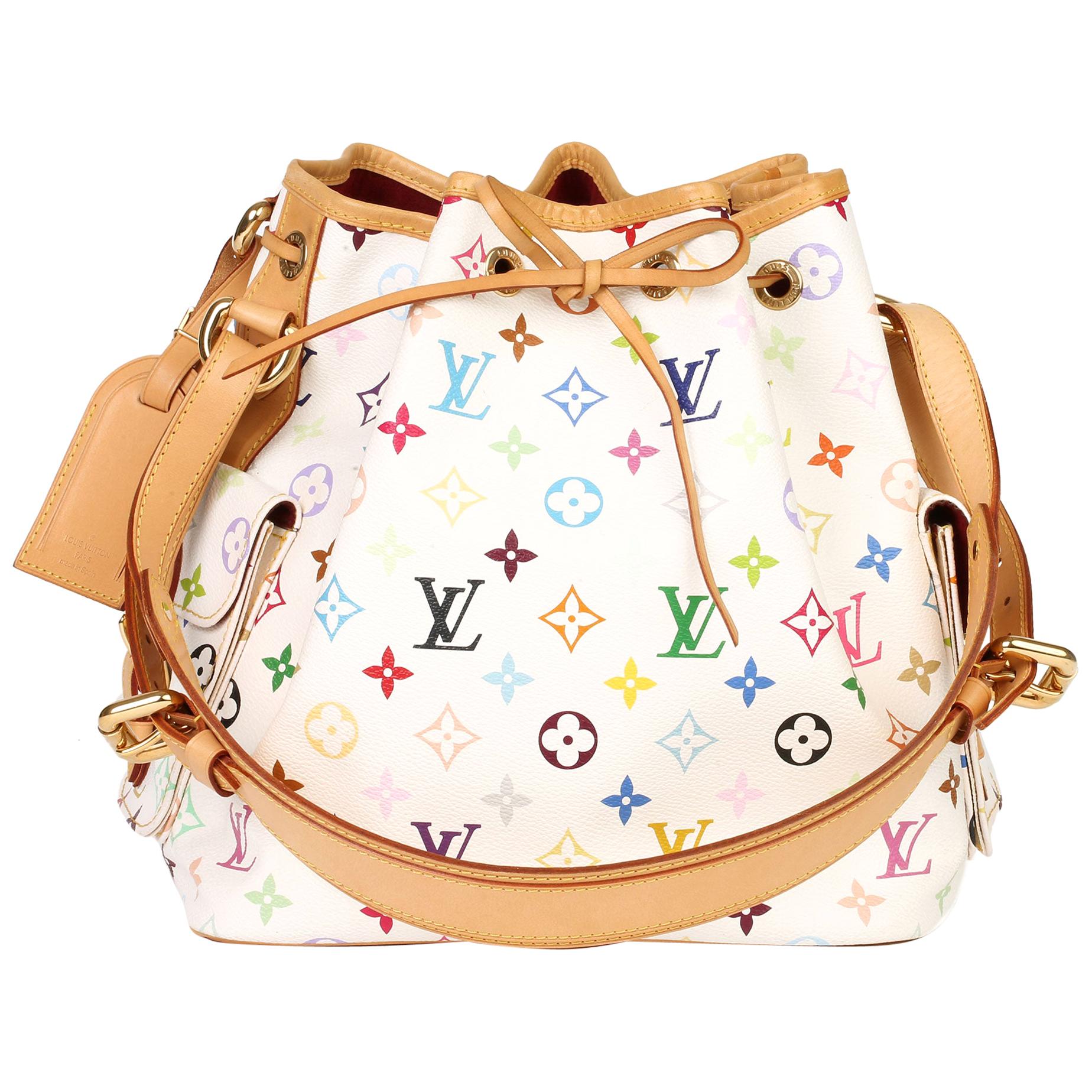 Louis Vuitton White Multicolore Coated Canvas and Vachetta Leather Petit Noé  at 1stDibs