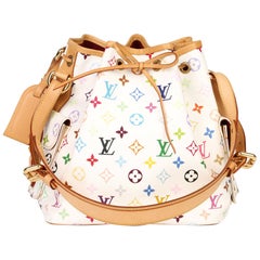 Louis Vuitton White Multicolore Coated Canvas 
Vachetta Leather Petit Noé