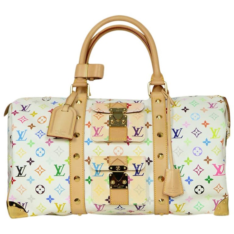 Louis Vuitton White Multicolore Monogram 45cm Keepall Duffel Travel Bag For Sale at 1stdibs