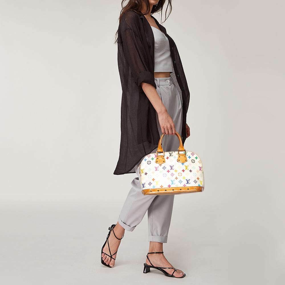 Louis Vuitton White Multicolore Monogram Canvas Alma PM Bag In Fair Condition In Dubai, Al Qouz 2