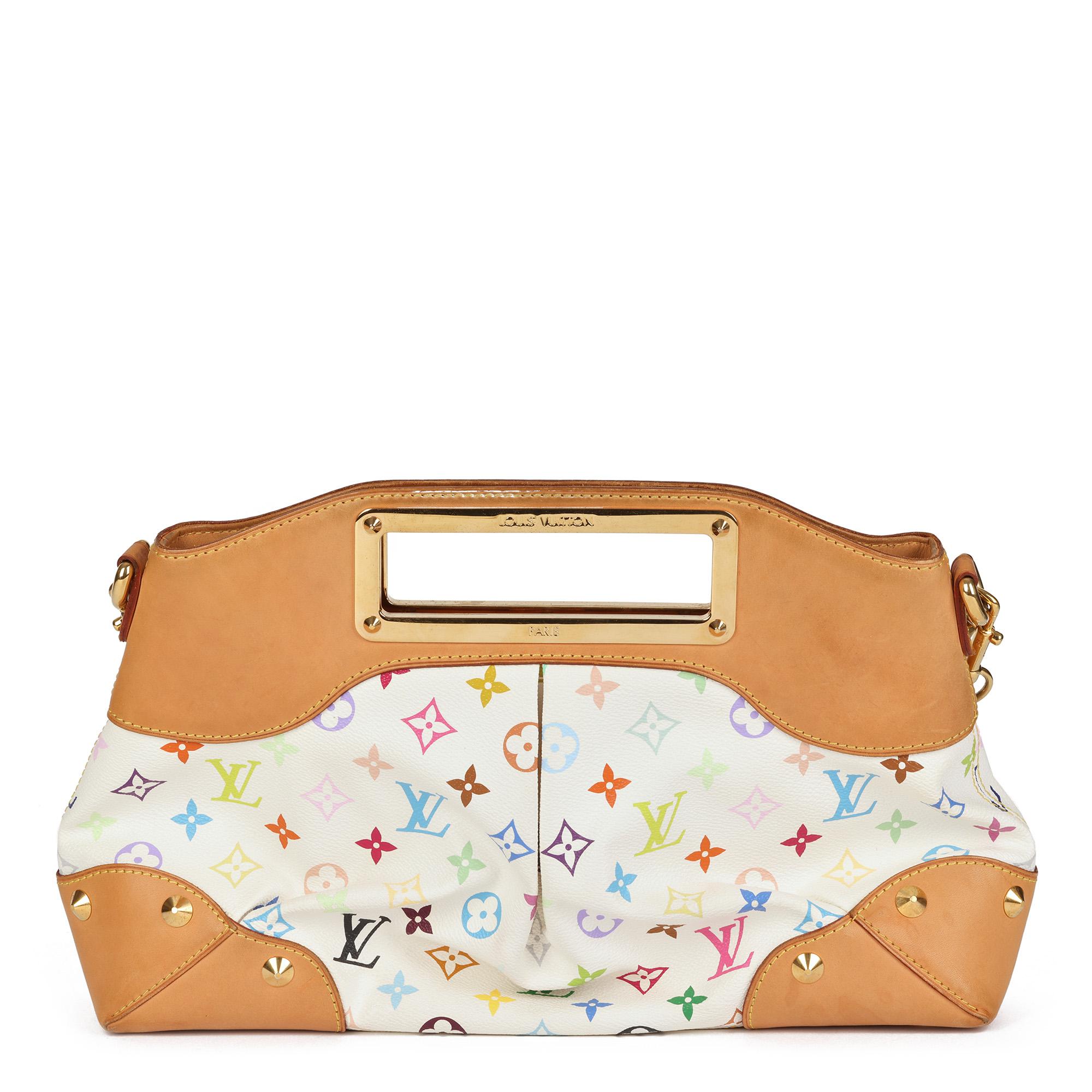 LOUIS VUITTON White Multicolored Monogram Canvas & Studded Vachetta Leather In Excellent Condition For Sale In Bishop's Stortford, Hertfordshire