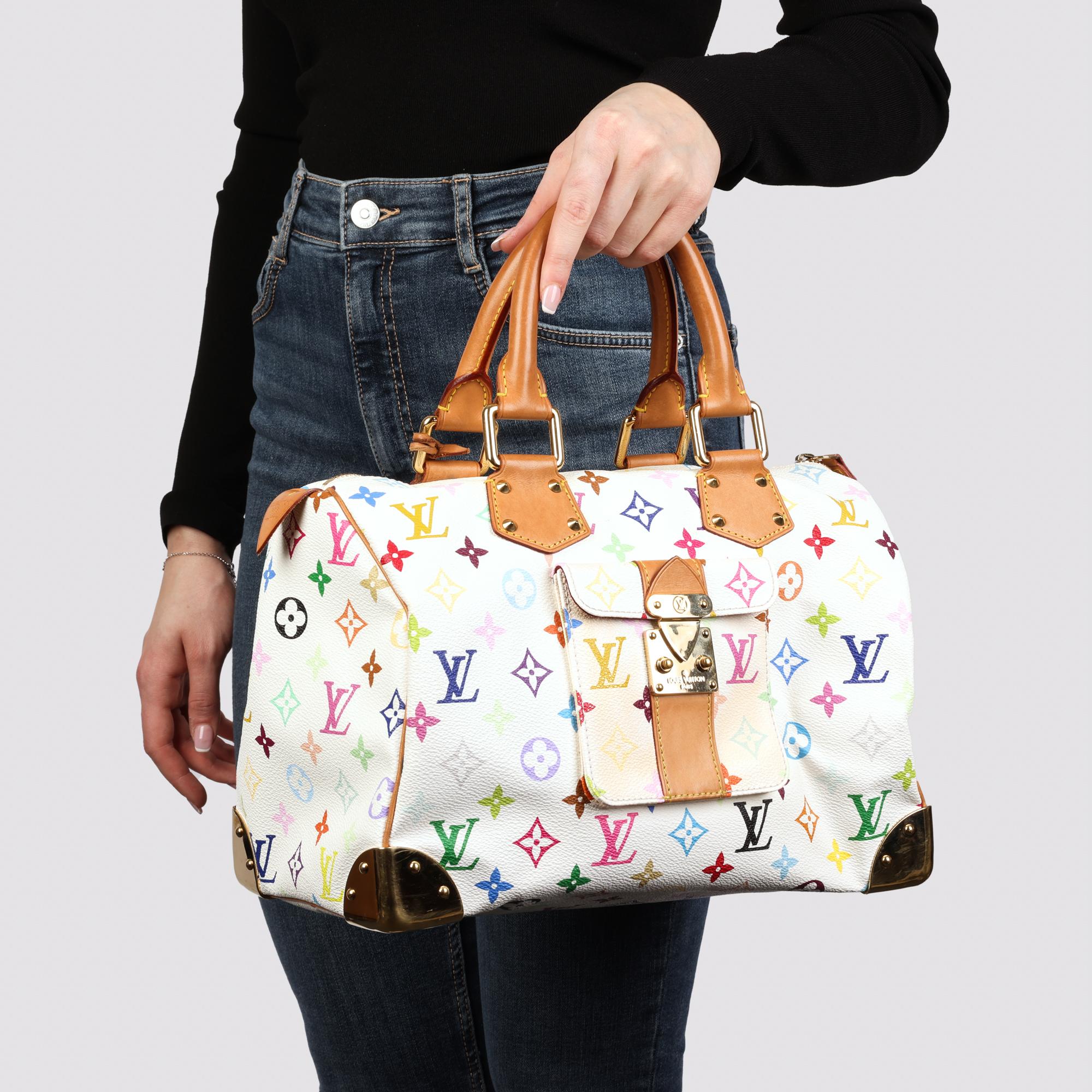 LOUIS VUITTON White Multicolour Monogram Coated Canvas & Vachetta Leather Speedy 9