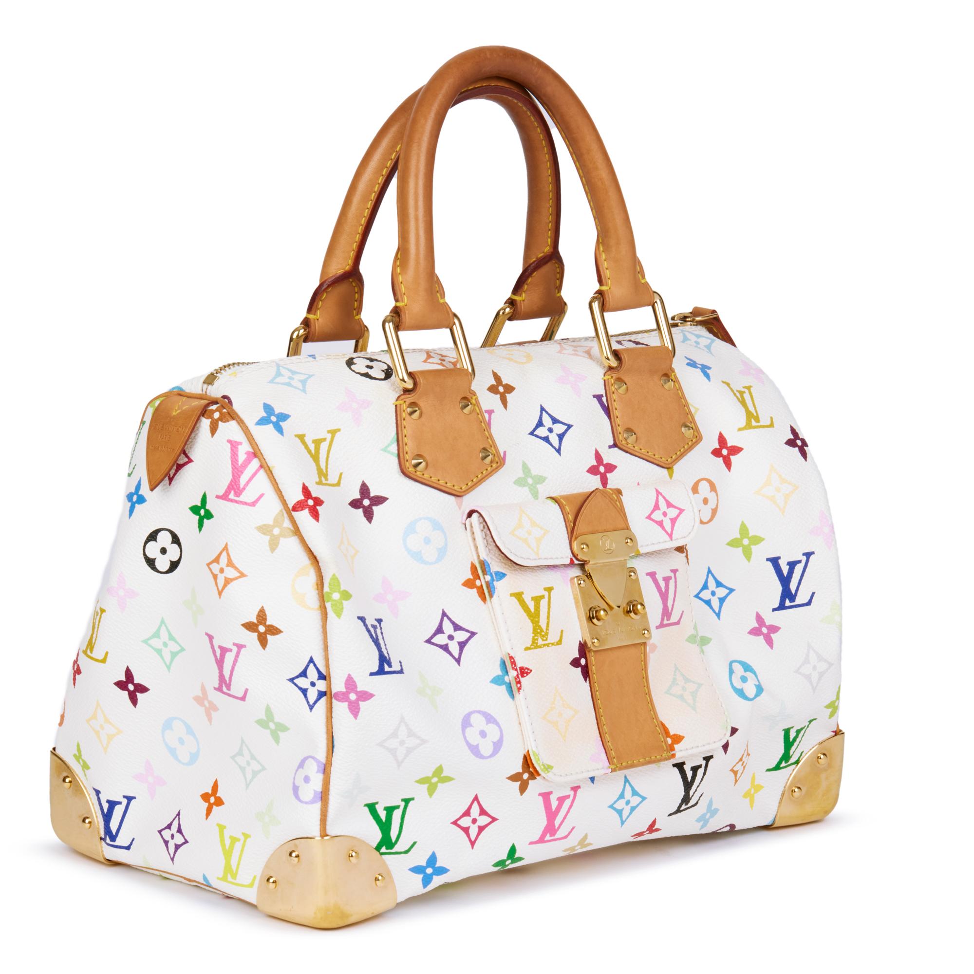 LOUIS VUITTON
White Multicolour Monogram Coated Canvas & Vachetta Leather Speedy 30

Xupes Reference: HB4538
Serial Number: SP1003
Age (Circa): 2003
Accompanied By: Louis Vuitton Dust Bag, Invoice
Authenticity Details: Date Stamp (Made in