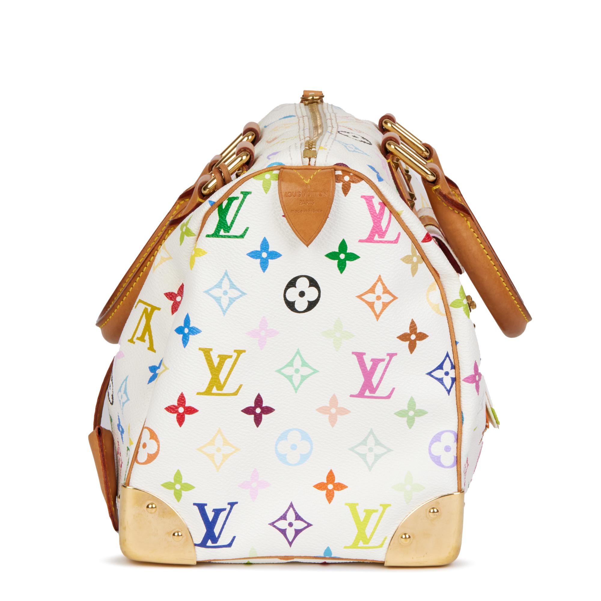 LOUIS VUITTON White Multicolour Monogram Coated Canvas & Vachetta Leather Speedy In Good Condition In Bishop's Stortford, Hertfordshire