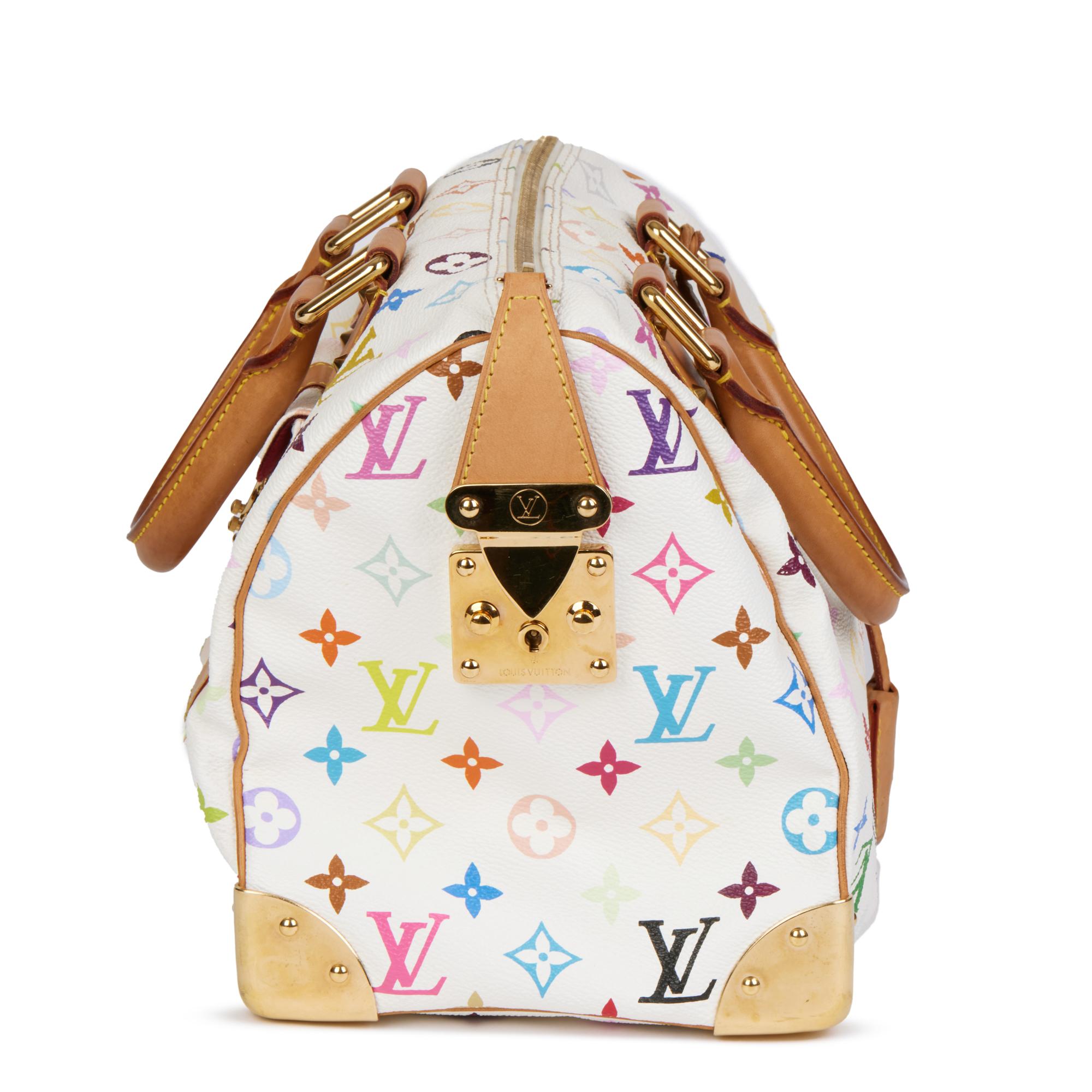 Women's LOUIS VUITTON White Multicolour Monogram Coated Canvas & Vachetta Leather Speedy