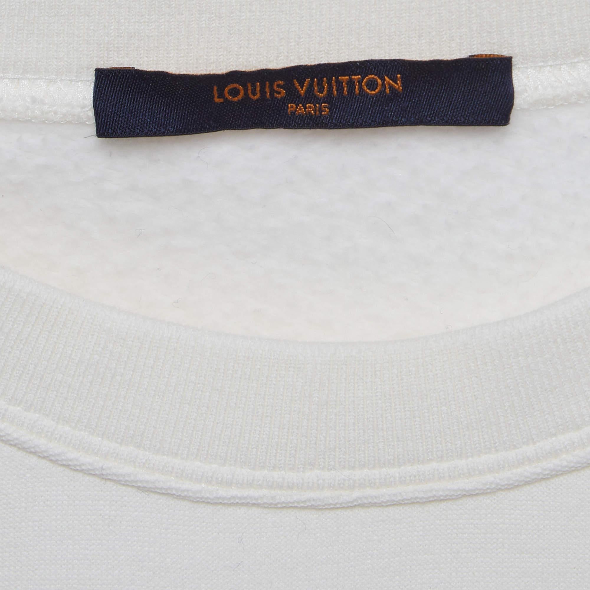 Louis Vuitton White National Park Patterned Knit Crew Neck Sweatshirt S In Good Condition In Dubai, Al Qouz 2