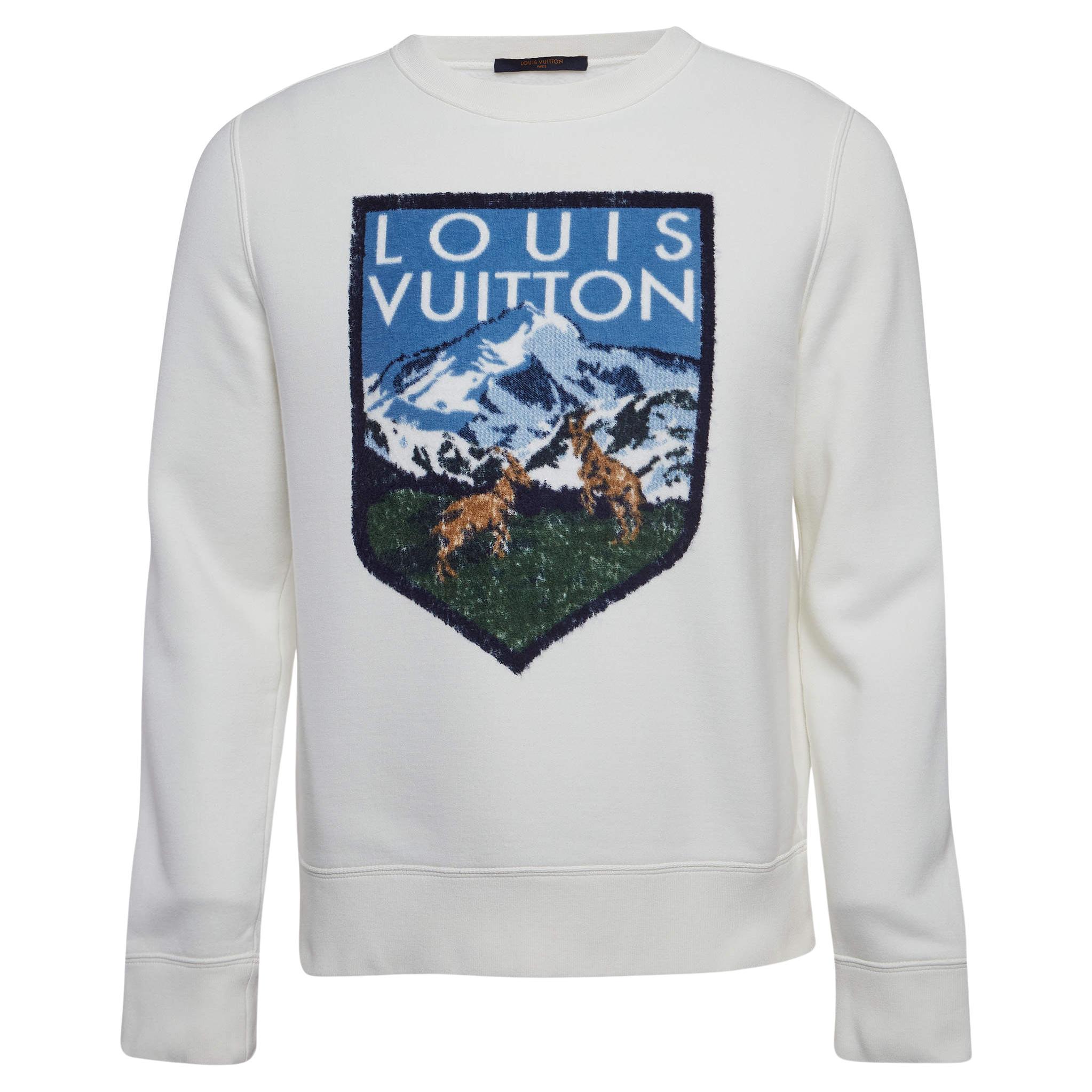 Louis Vuitton White National Park Patterned Knit Crew Neck Sweatshirt S