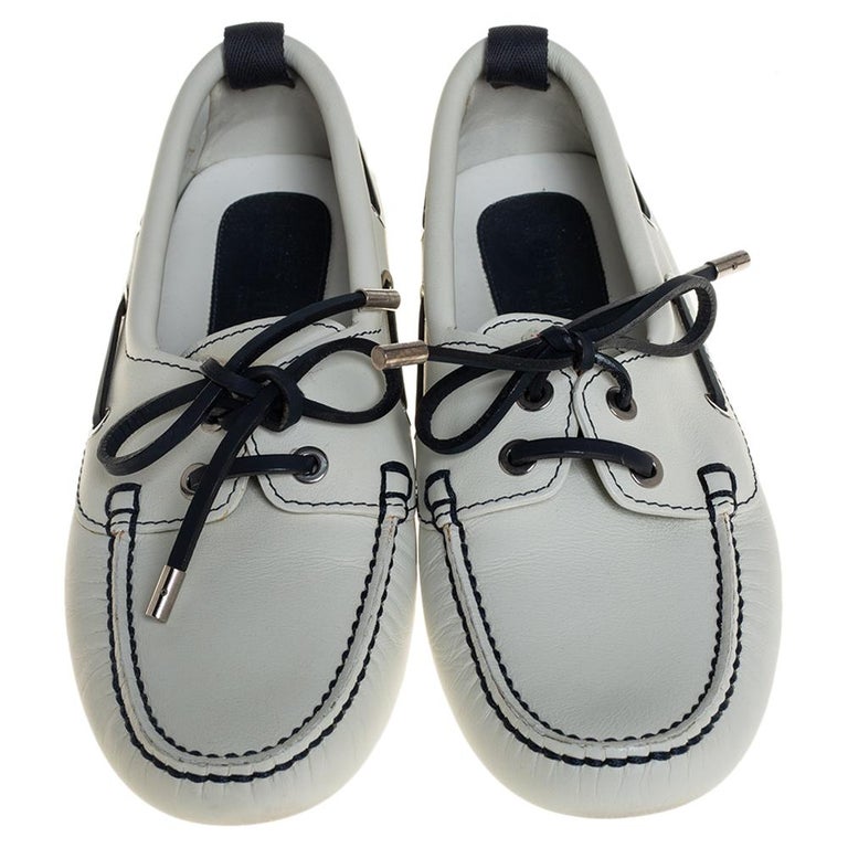 Louis Vuitton White/Navy Blue Leather Lace Up Derby Loafer Size 41.5 Louis  Vuitton