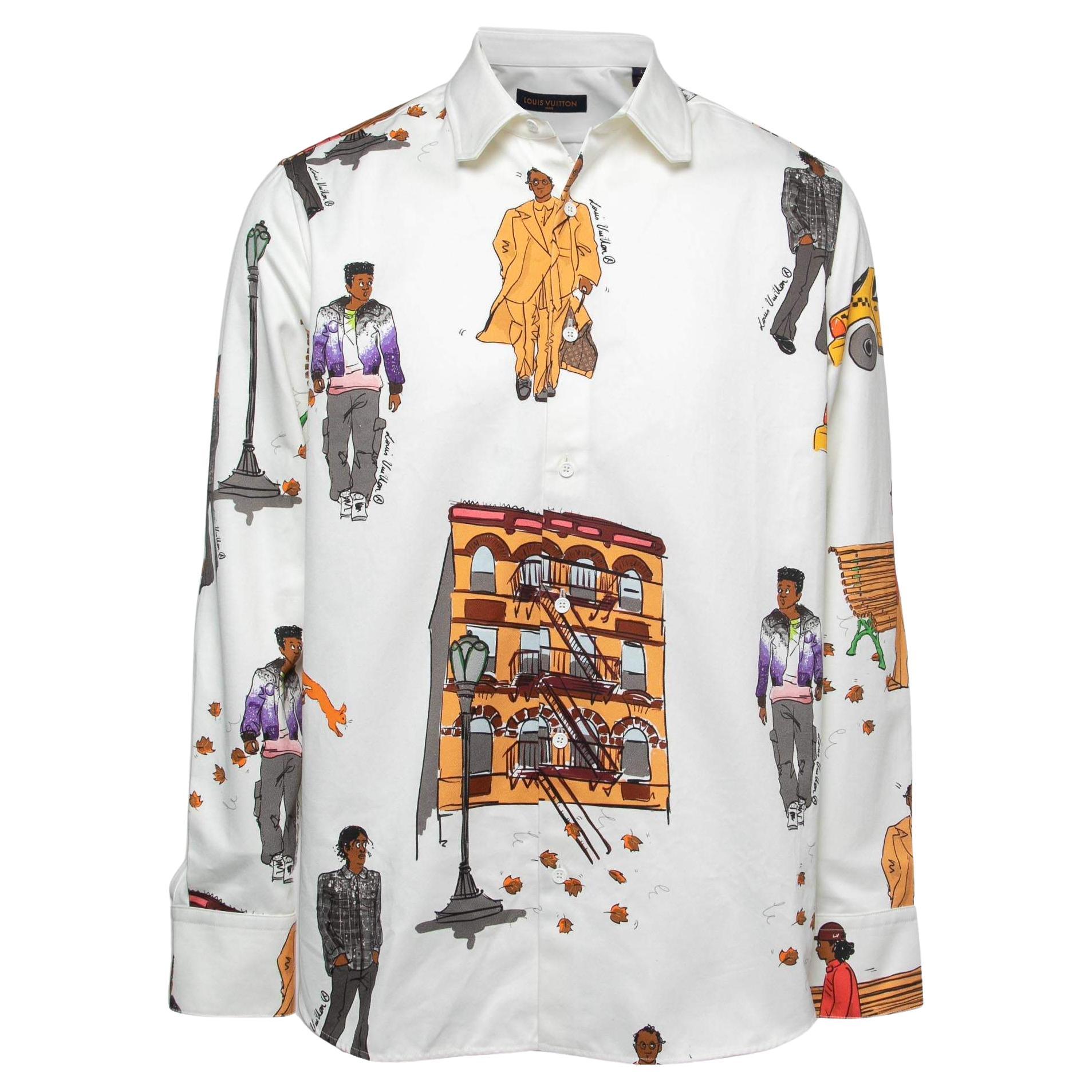 Louis Vuitton White New Walkers Print Cotton DNA Collar Shirt L