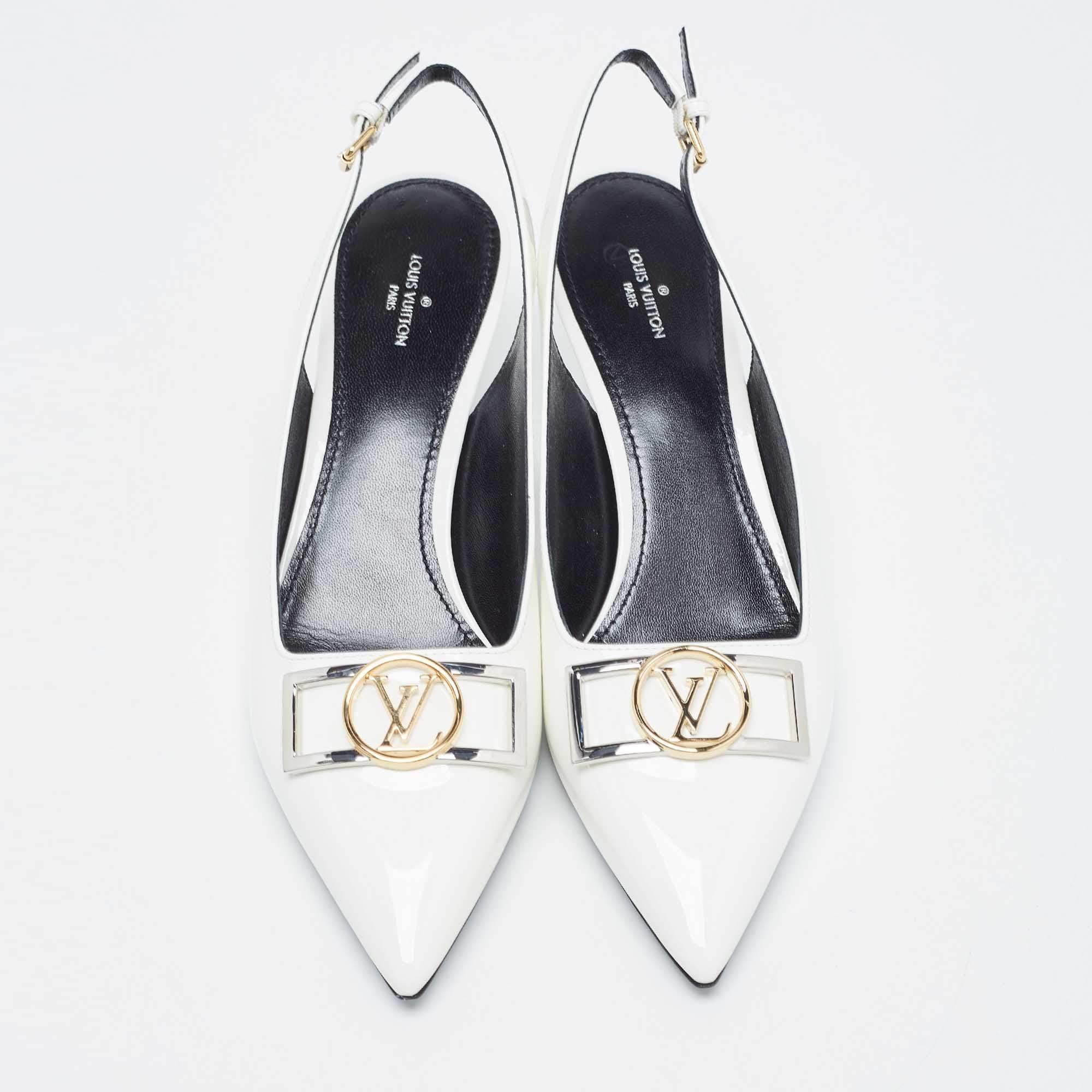 Women's Louis Vuitton White Patent Leather Insider Slingback Pump Size 39.5 For Sale