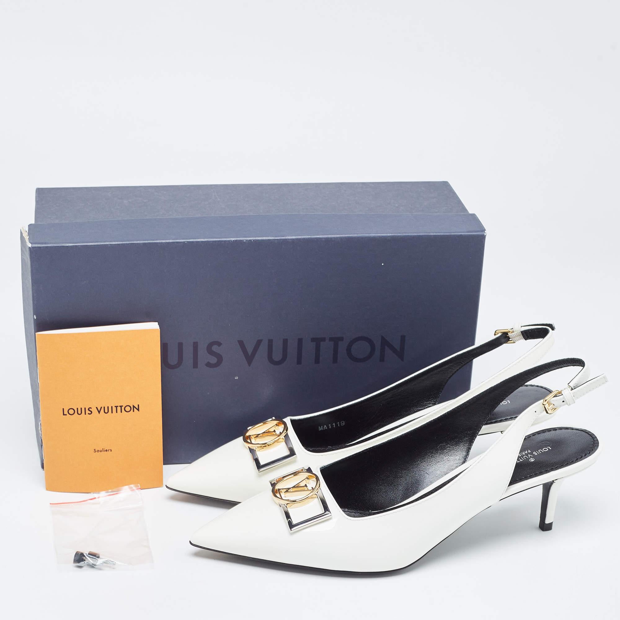 Louis Vuitton White Patent Leather Insider Slingback Pump Size 39.5 For Sale 5