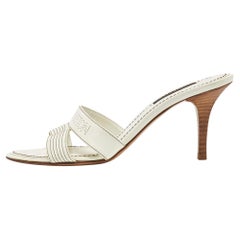 Used Louis Vuitton White Patent Leather Slide Sandals 