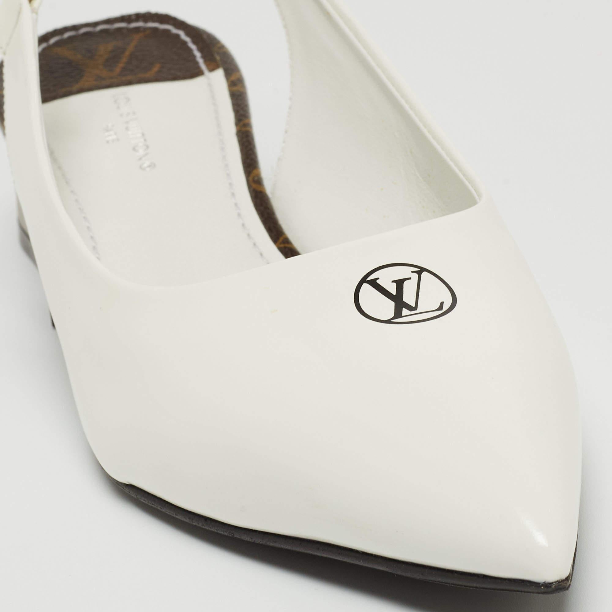 Louis Vuitton White Patent Leather Slingback Pumps Size 37 3