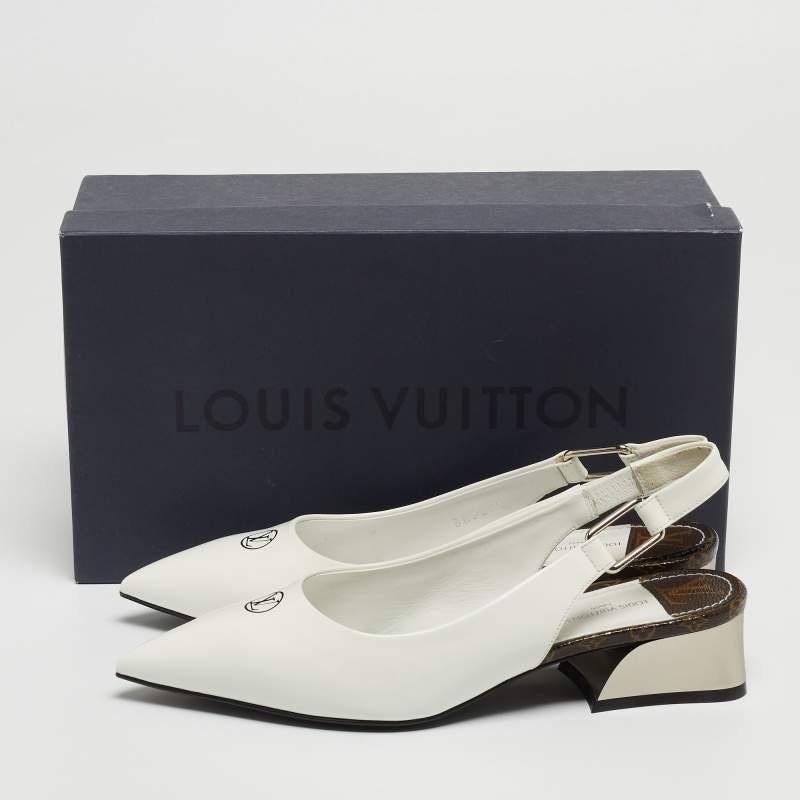 Louis Vuitton White Patent Leather Slingback Pumps Size 37 5