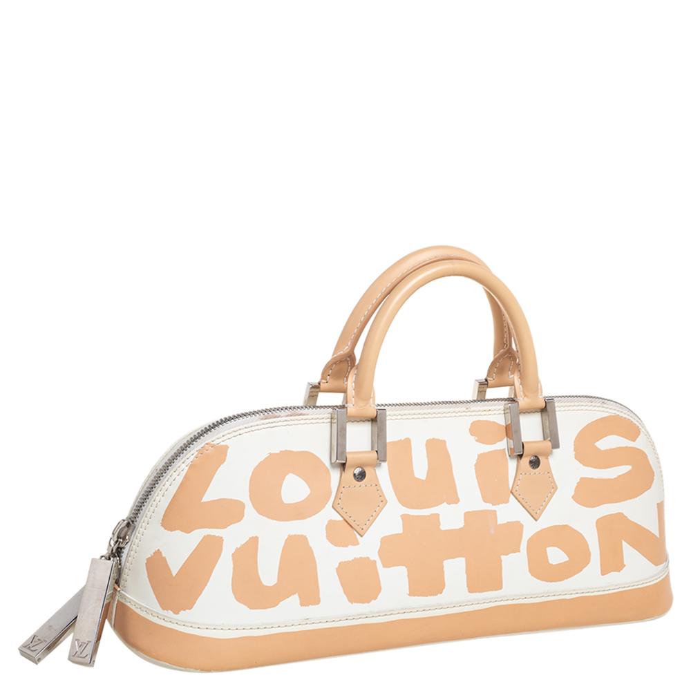 Louis Vuitton White/Peach Leather Graffiti Horizontal Alma Bag In Good Condition In Dubai, Al Qouz 2