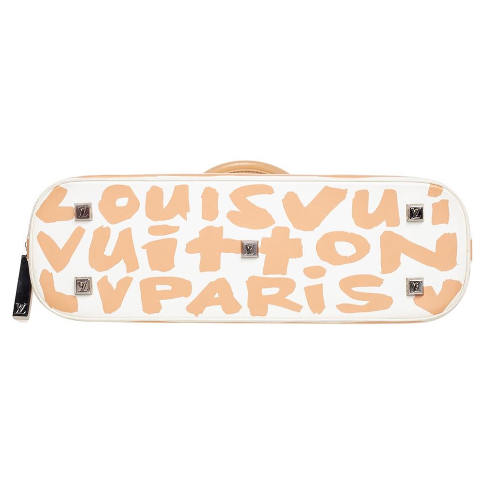 Women's Louis Vuitton White/Peach Leather Graffiti Horizontal Alma Bag